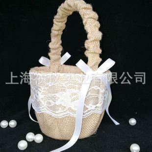 花篮 西式 新娘羽毛戒枕 婚礼用品 结婚用品 麻布婚礼套装