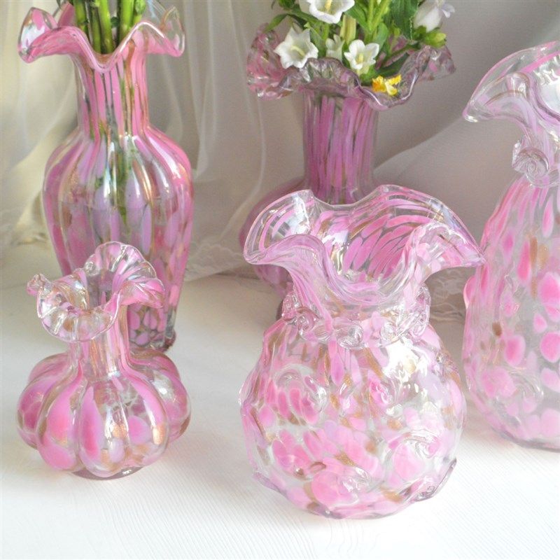 法式中古图腾福袋花边口粉点洒金纯手工玻璃花瓶水养插花器摆件,特色手工艺,其他特色工艺品,淘宝优惠券,粉丝福利购,淘宝优惠卷