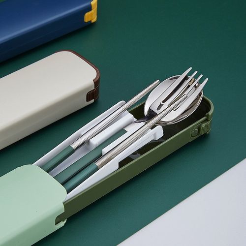 316不锈钢便携餐具筷子勺子学生餐具二件套旅行户外餐具抽拉盒装