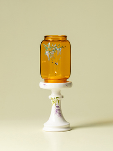 澜风纯手绘紫藤花玻璃明清烛台香薰蜡烛陶瓷底座茶室古风氛围灯台