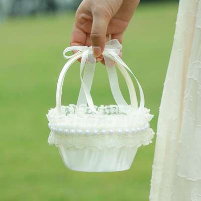 ?结婚花篮花童撒花瓣手提篮欧式蕾丝编织篮子婚庆用品儿童舞蹈篮