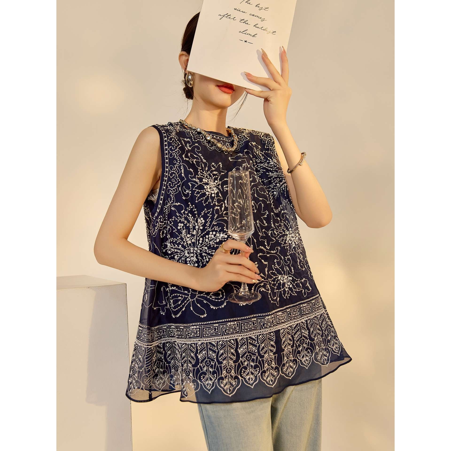 新中式桑蚕丝高级无袖设计马甲女重工钉珠轻奢国风圆领背心 M7064,农机/农具/农膜,割灌机/割草机/油锯,淘宝优惠券,粉丝福利购,淘宝优惠卷