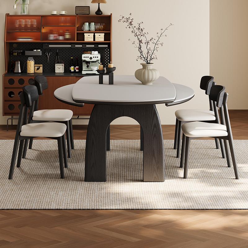 新疆包邮法式覆古风伸缩实木岩板餐桌可变圆桌家用小户型现代简约