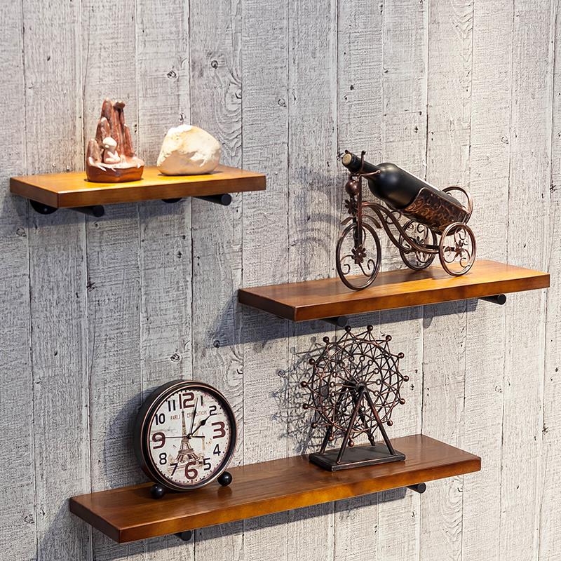 新疆包邮墙壁置物架墙上实木隔板装饰电视墙面花架壁挂一字搁板厨