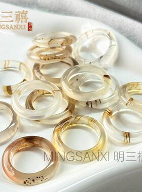 天然草花冰戒指瑙马金料白玉髓戒圈香MSX-F566槟玛戒指石指玉环海