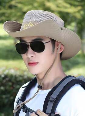夏季男帽按扣牛仔帽网顶遮阳布帽刺绣钓鱼帽大檐户外防晒帽登山帽