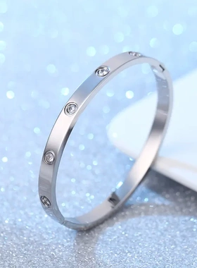 时尚情侣十钻钛钢手镯潮流满天星满钻钛钢首饰定制不锈钢手环