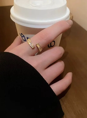 韩国气质镶钻几何锆石开口戒指时尚设计感指环食指戒网红百搭手饰