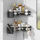 浴室三角置物架卫生间免打孔墙上收纳架阳台厕所厨房转角双层架子