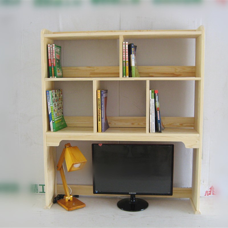实木桌上桌面书架置物架电脑桌学习办公桌多层收纳架学Y生松木书