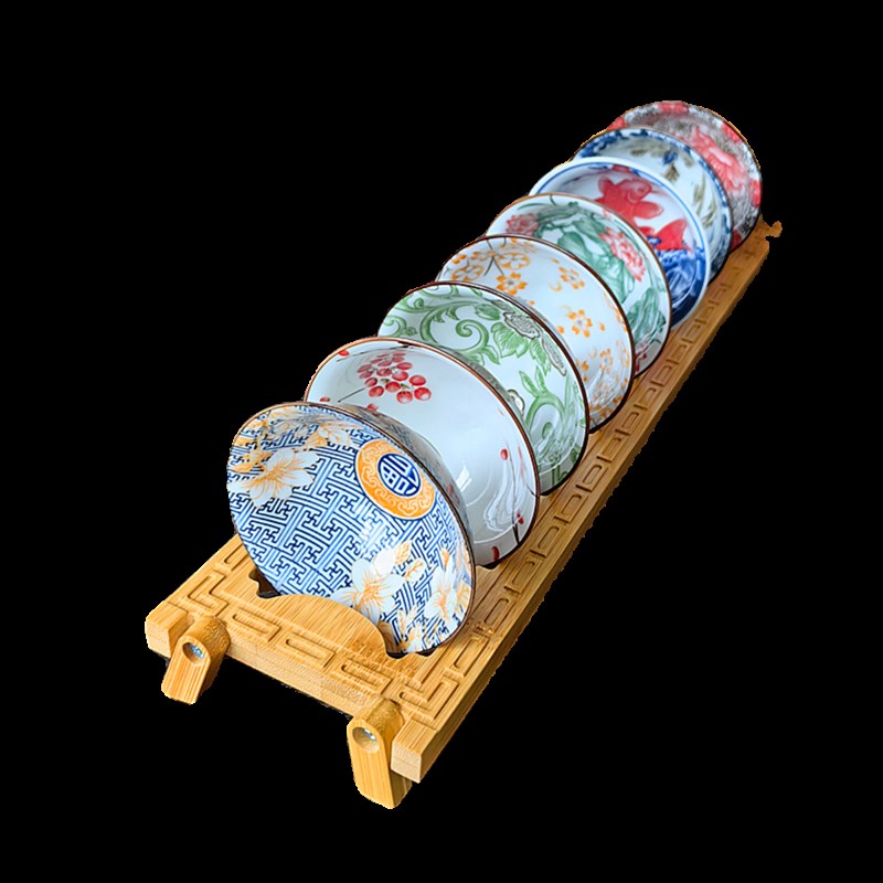 青花瓷斗笠杯9个茶杯送沥水竹杯架大号功夫茶具主人杯Z陶瓷品茗盏