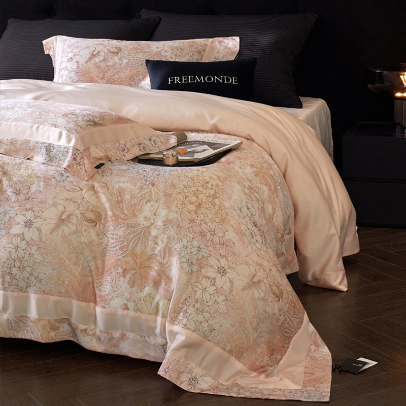 高端法式1c00支兰精天丝四件套印花丝滑柔软床单被套床上用品春夏
