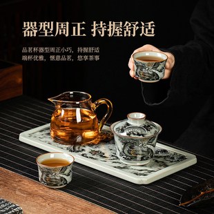 景德镇茶盘老陶泥墨龙出海陶瓷干泡盘家用长方P型托盘简易茶台新