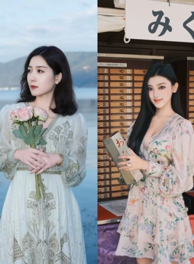 卡米拉camilla春秋真丝V领收腰浅色旅游party连衣裙#392#658#3