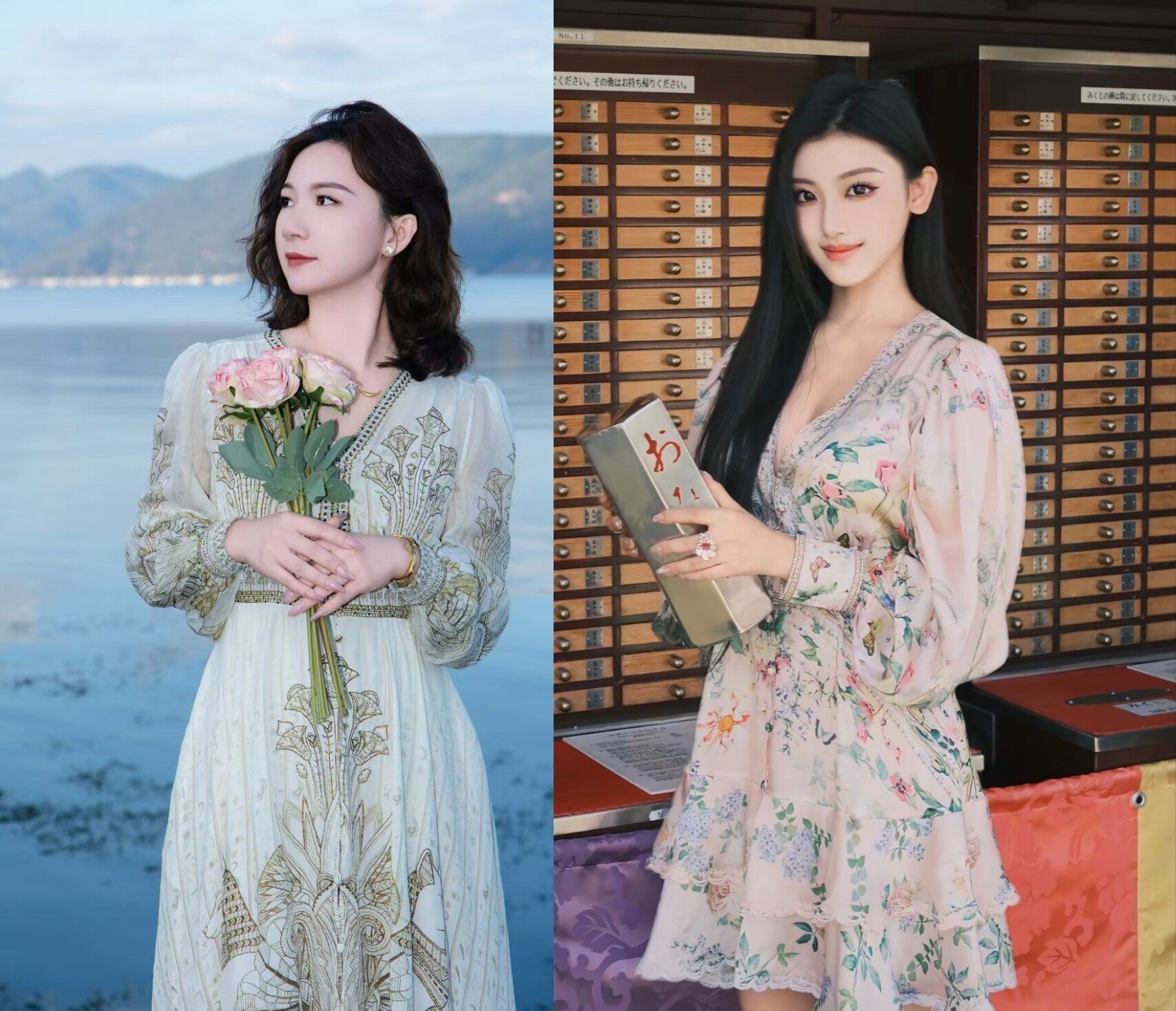 卡米拉camilla春秋真丝V领收腰浅色旅游party连衣裙#392#658#3