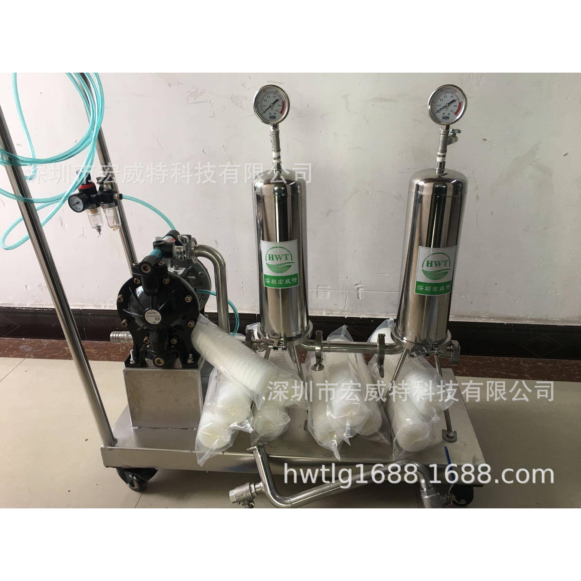 不锈钢便携式手推车精密过滤器，高粘力胶水手推车移动过滤器