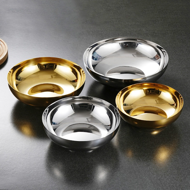 韩式冷面碗不锈钢碗家用金色单层拉面碗汤碗商用板面拌饭碗沙拉碗