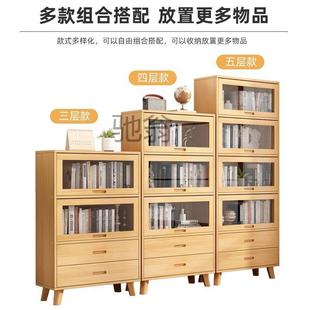 地柜多层家用复古防尘展示 k个实木书柜带玻璃门书橱书架置物日式