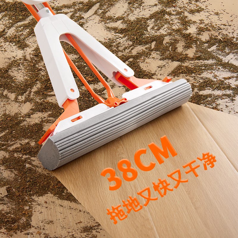 家欣新款2023胶棉拖把大号免手洗对折挤水懒人不锈钢拖地墩布一拖