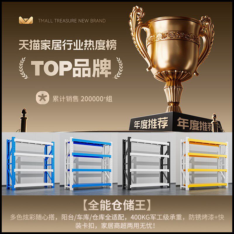 仓储货架多层置物架靠墙储物架仓库落地展示架家用超市多功能铁架