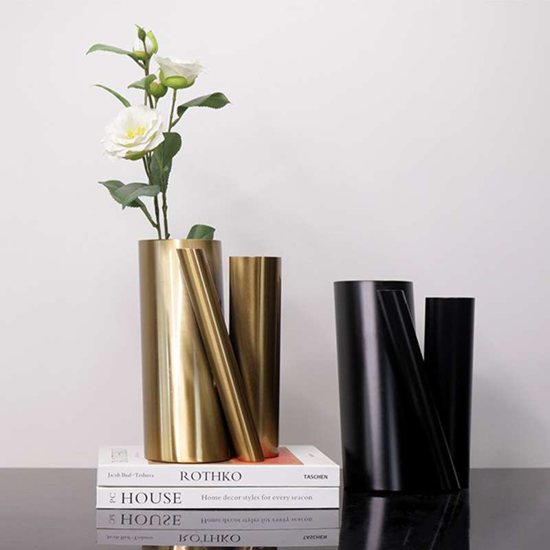 北欧现代样板房售楼部金属三管花器摆件家居客厅桌面创意插花