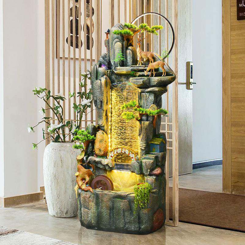 水幕墙假山流水生财喷泉风水轮室内客厅玄关家居开业落地招财摆件