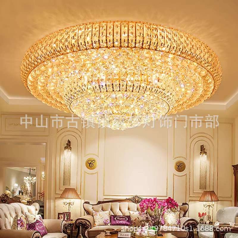 金色客厅灯水晶灯圆形水晶吸顶灯大气别墅餐厅卧室灯大厅灯饰灯具