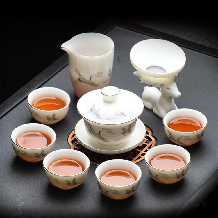 羊脂玉茶具玻璃功夫红茶高档套装不烫手盖碗泡茶家用送礼茶杯轻奢