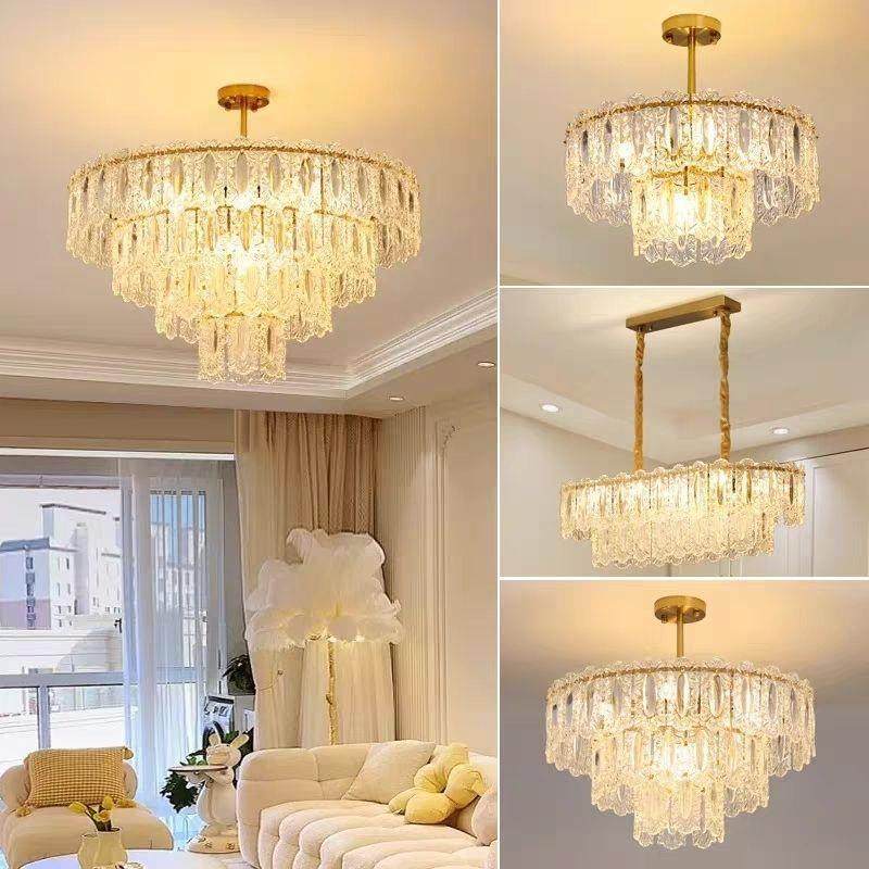 法式奶油风客厅玻璃吊灯后现代美式简约轻奢餐厅卧室水晶吸吊两用