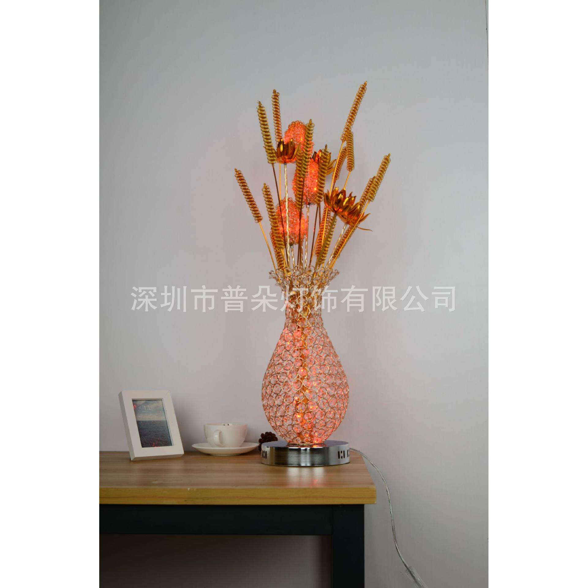 新款水晶串珠花瓶灯铝线工艺品创意LED客厅摆件铬色金色暖光变色