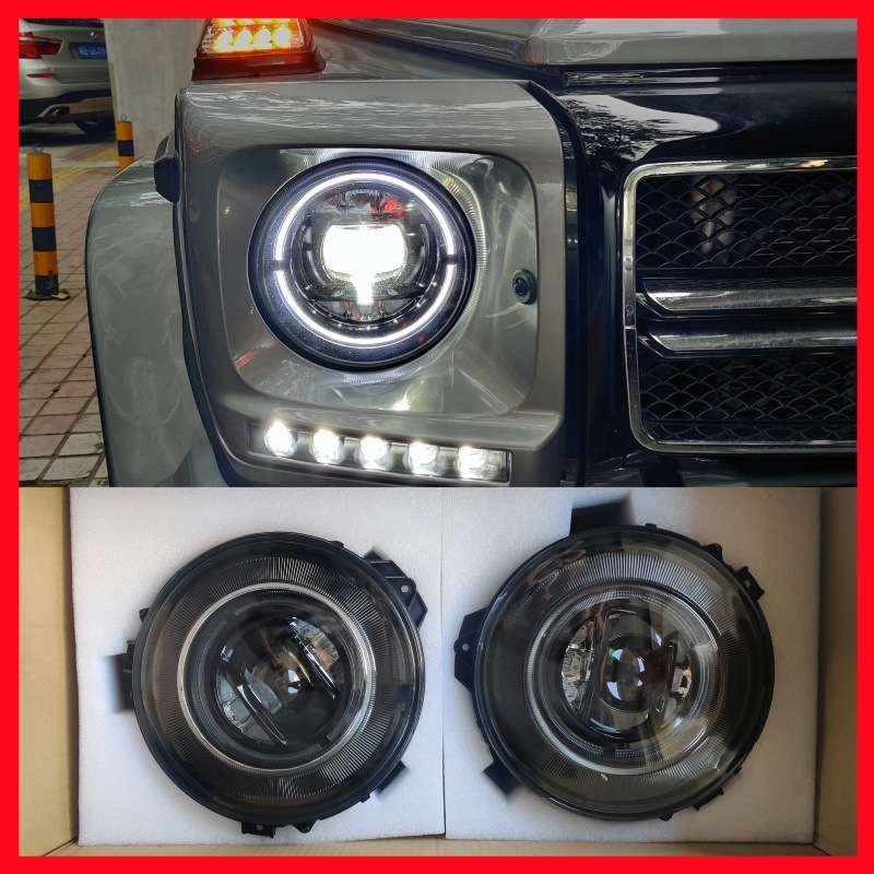 奔驰G级W463G350 G500 G55 G63G65老改新几何LED熏黑暗夜大灯总成