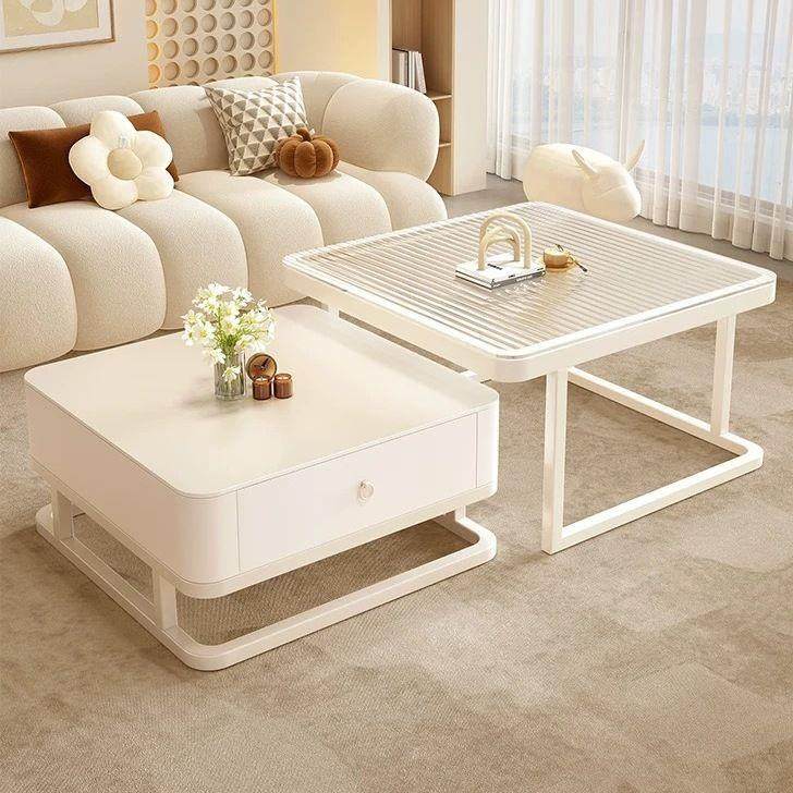 2024新款奶油风白岩板茶几组合轻奢小户型客厅家用简约现代网红桌