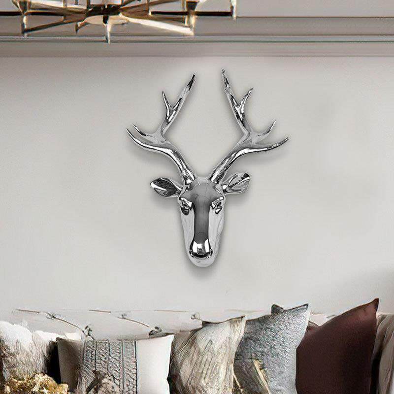 北欧风格创意美式电镀招财鹿头装饰壁挂壁饰客厅大厅大堂卧室挂件