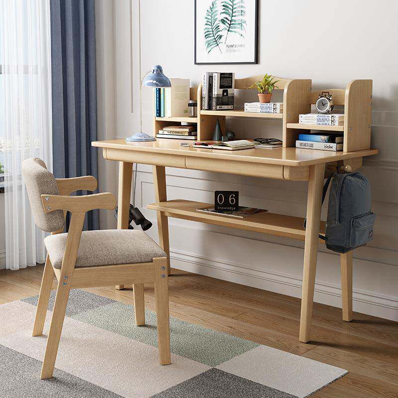 现代简约儿童实木书桌书架书房卧室学习电脑桌学生写字桌椅组合