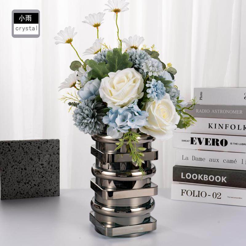 简约现代轻奢银色层叠水晶花器摆件售楼处样板房间茶几餐桌插花瓶,机械设备,其他机械设备,淘宝优惠券,粉丝福利购,淘宝优惠卷