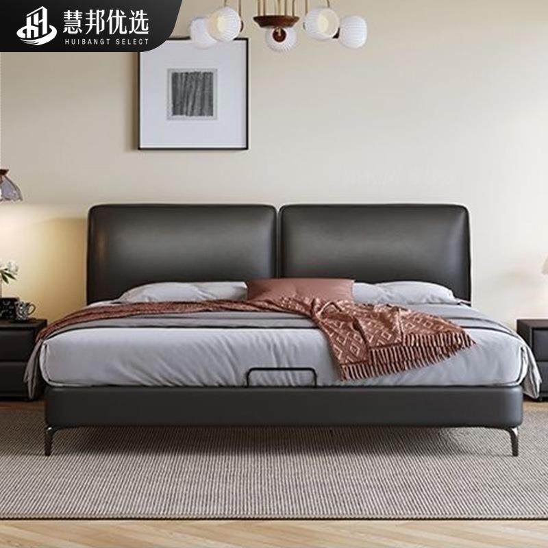 大黑牛真皮床意式极简豆腐块皮床意式极简黑色皮床卧室主卧双人床