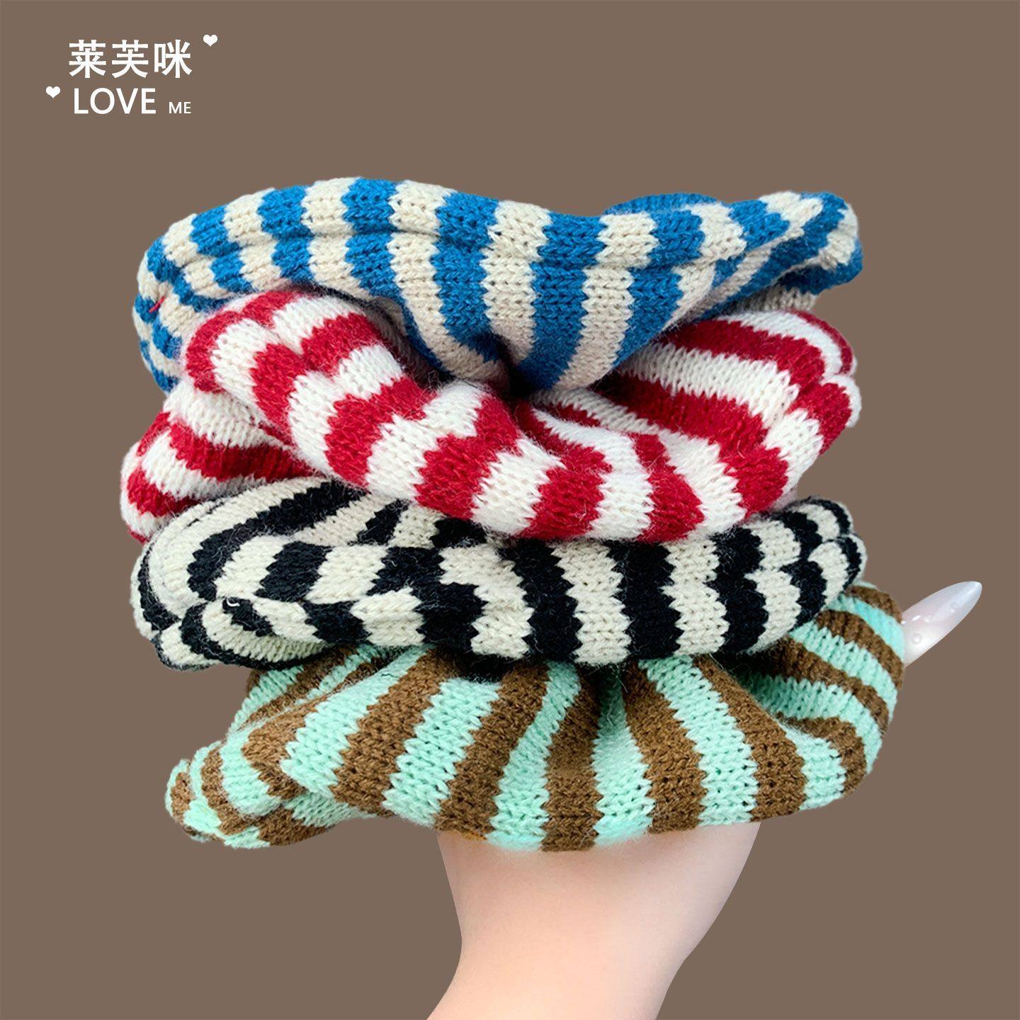 韩系针织条纹复古新款高级发绳大肠发圈秋冬慵懒头绳气质ins,饰品/流行首饰/时尚饰品新,发饰,淘宝优惠券,粉丝福利购,淘宝优惠卷