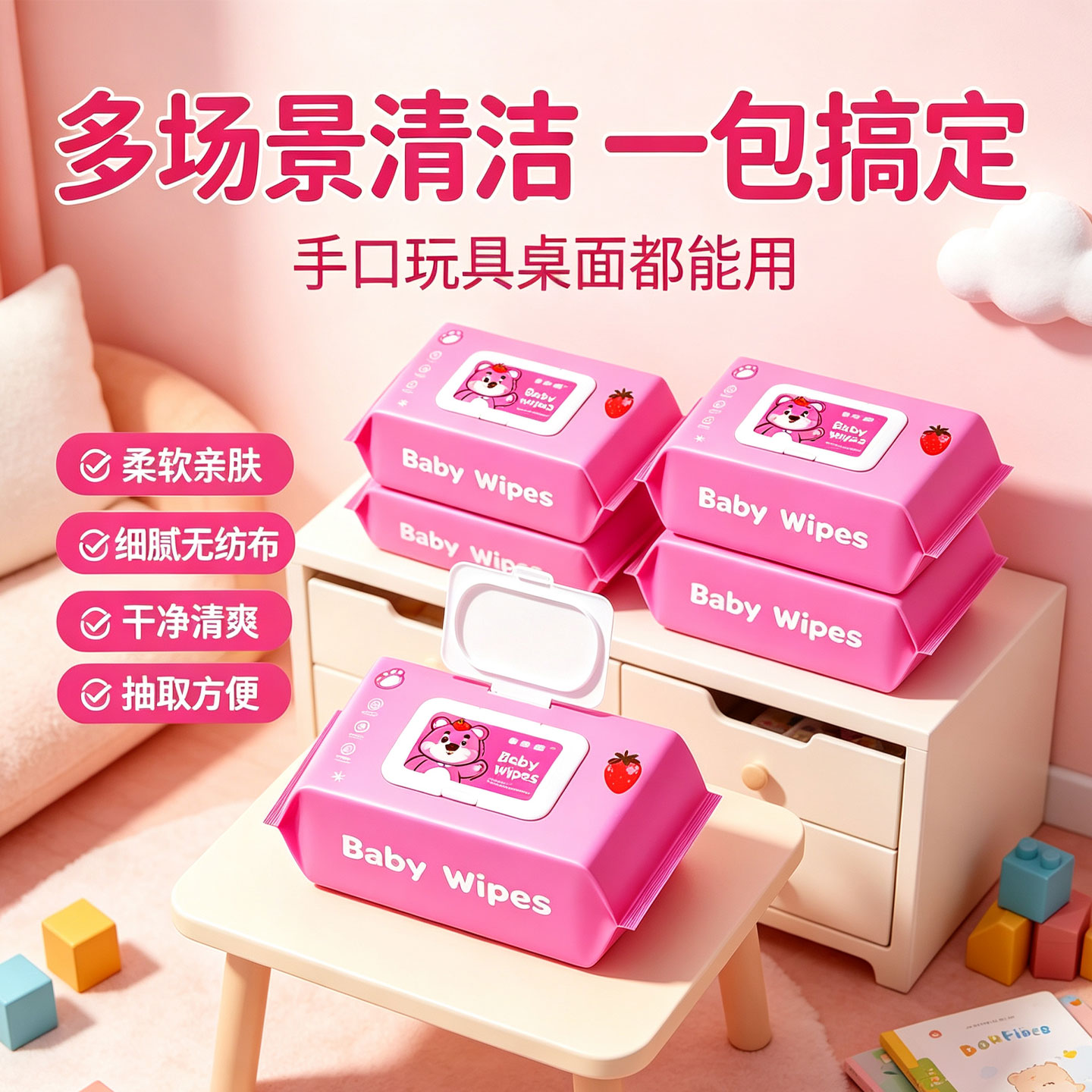 【活动中】婴儿湿巾纸带盖擦脸巾宝宝幼儿孩童湿纸巾家庭装超值款