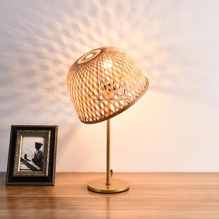 手工藤条竹木创意卧室床头台灯东南亚风情家居摆件氛围装饰床头台