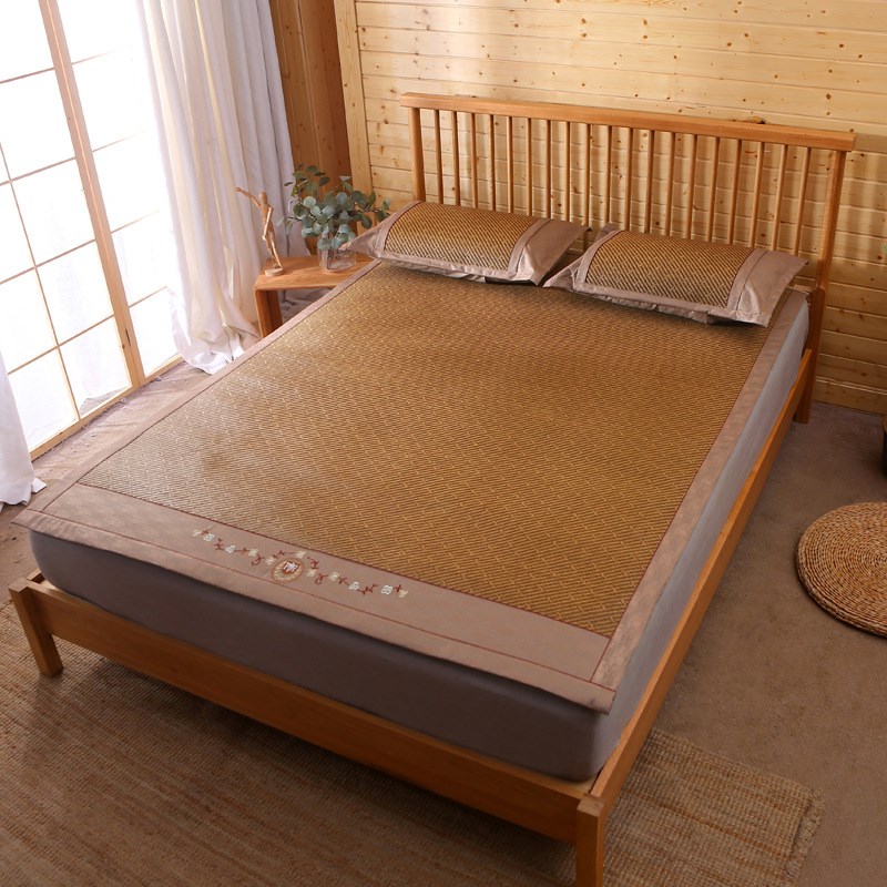 刺绣凉席藤席床垫冬夏两用夏季草席纯藤席子家用冰丝席三件套