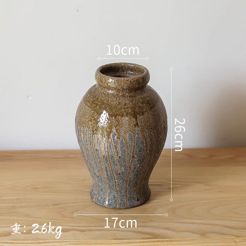 中式复古陶瓷花瓶摆件客厅装饰落地插花花器做旧大粗陶罐花盆其他