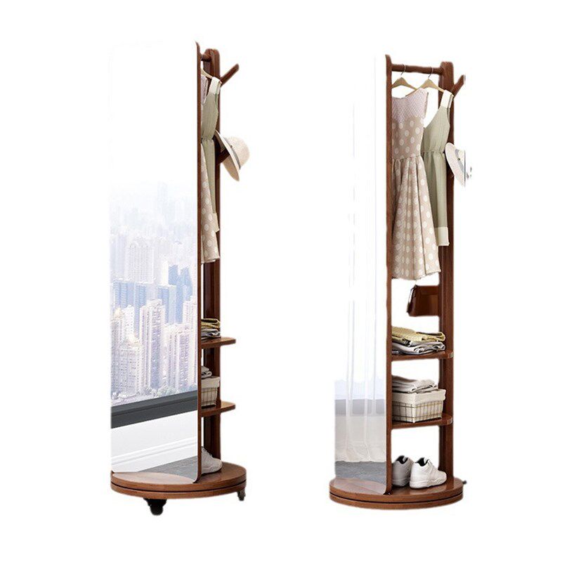 全身镜落地镜家用穿衣镜卧室可旋转移动实木带挂衣架一体试衣镜子