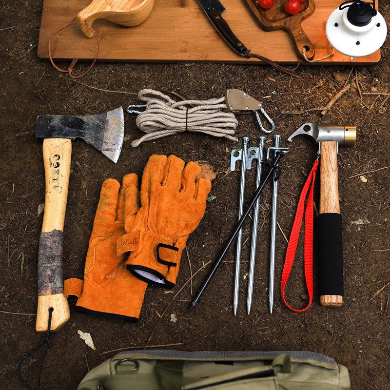 户外木柄锤子不锈钢多功能工具帐篷天幕不锈钢露营地钉铁锤头防震