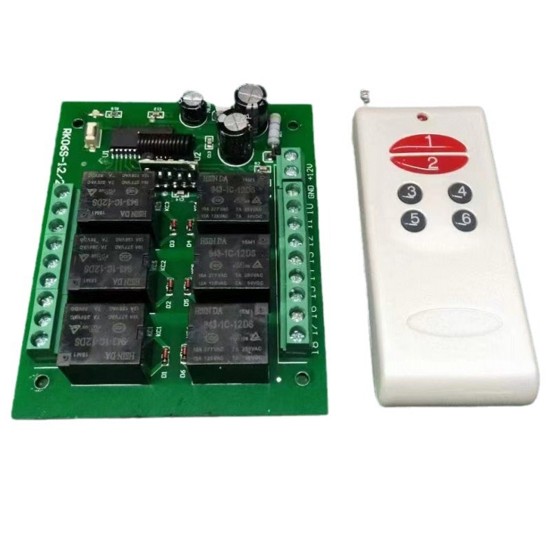 DC12V6路无线遥控继电器开关卷帘平移伸缩门车库门水泵开关RF433