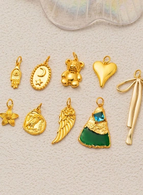欧美不锈钢金色吊坠配件 手链项链挂件18k金保色新款