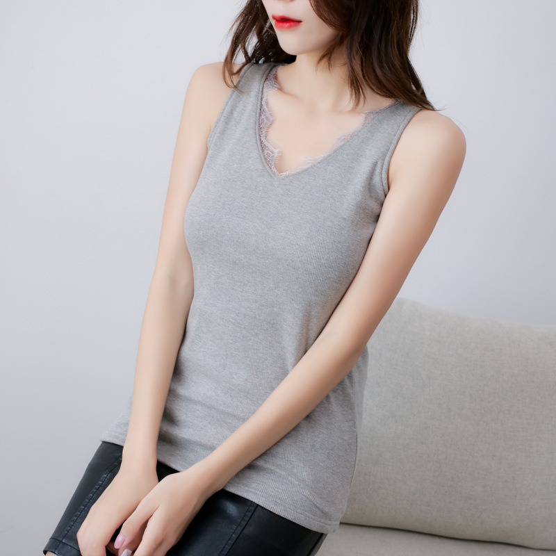 秋冬季韩版女装V领螺纹棉背心女加绒加厚保暖上衣打底衫工厂