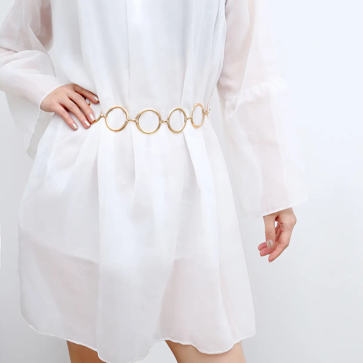 欧美饰品 简约几何圆形链条身体链女 个性复古冷淡风金属腰链