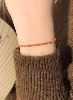 真金电镀手工编织红绳手链新中式红色本命年手环小众轻奢百搭手饰