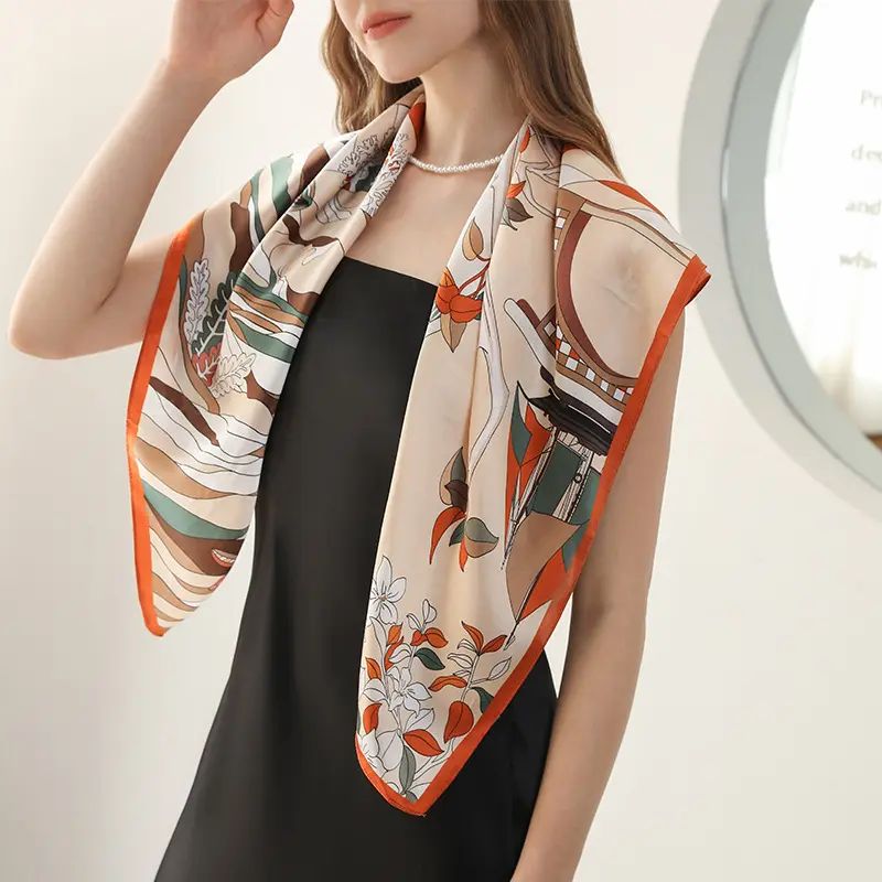 真丝丝巾大方巾女2024秋冬季新款90m包头巾气质薄披肩