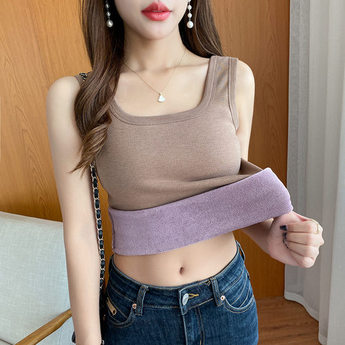 秋冬新款保暖背心女加绒加厚吊带保暖上衣女内衣一体绒内搭打底衫